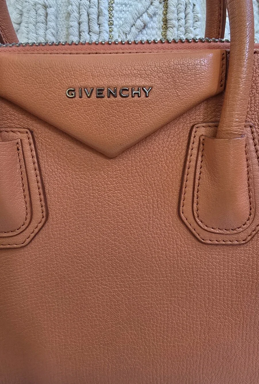 Givenchy Orange  Antigona Shoulder Bag  Goatskin Leather.